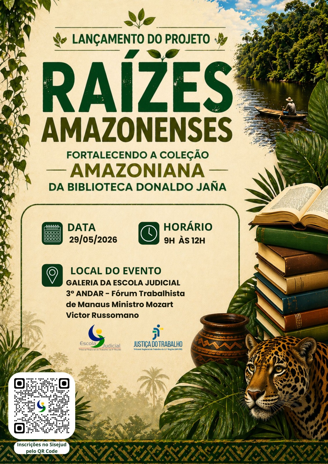 Cartaz do Projeto Raízes Amazonenses com QR code